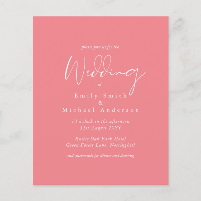 BUDGET Trending Color Pink Wedding Invite (Front)