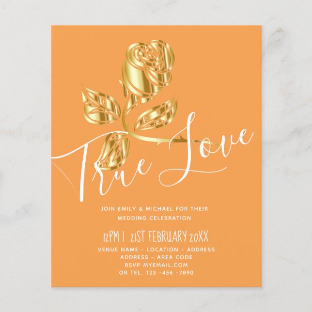 BUDGET Trending True Love Gold Rose Wedding Invite (Front)