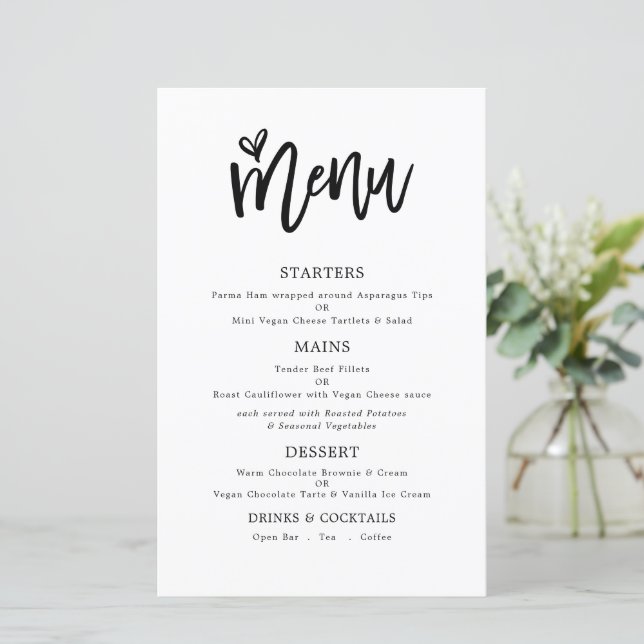 Budget Trendy Artsy Script Text Only Wedding Menu (Standing Front)