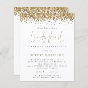 Budget Trendy Gold Glitter 21st Birthday Invite