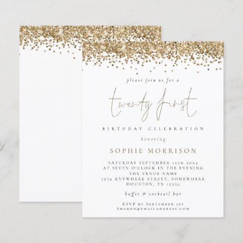 Budget Trendy Gold Glitter 21st Birthday Invite