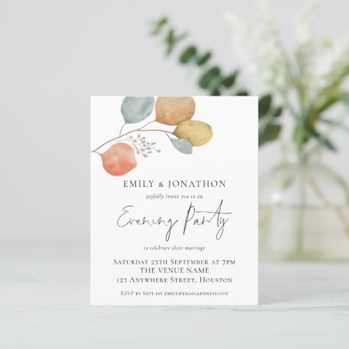 Budget Trendy Leaves Wedding Evening Party Invite