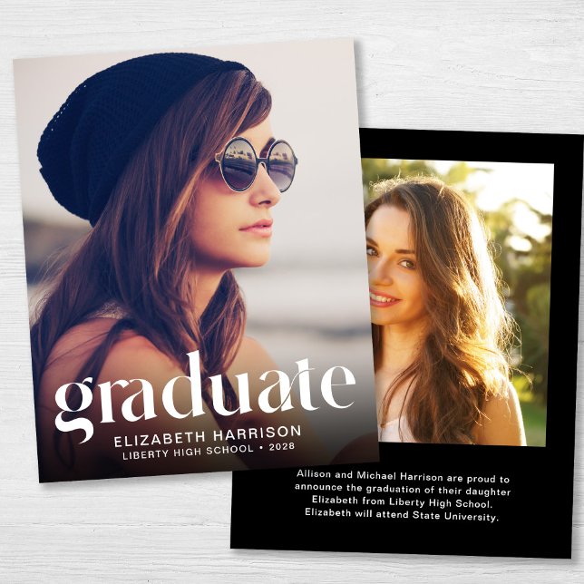 Budget Trendy Photo Black Graduation Announcement (Creator Uploaded)