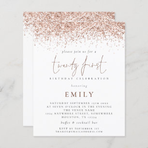 Budget Trendy Rose Glitter 21st Party Invitation