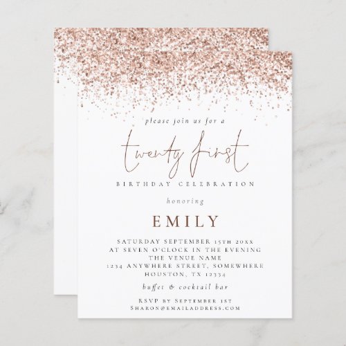 Budget Trendy Rose Glitter 21st Party Invitation