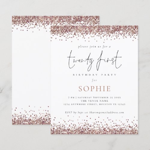 Budget Trendy Rose Gold Glitter 21st Party Invite