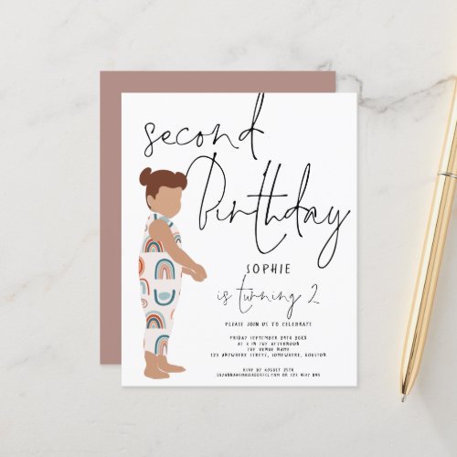 Budget Trendy Script Girl 2nd birthday Invitation