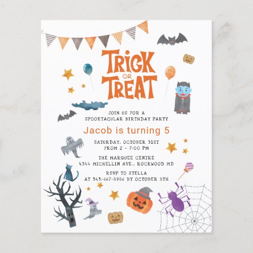 Budget Trick or Treat Halloween Birthday Party Flyer