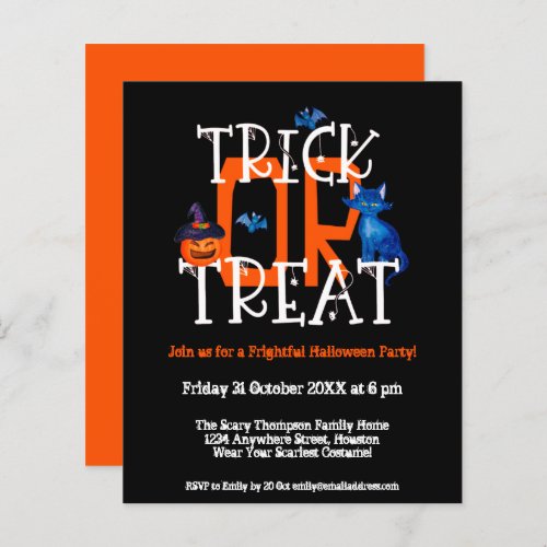 Budget Trick Or Treat Halloween Party Black Invite