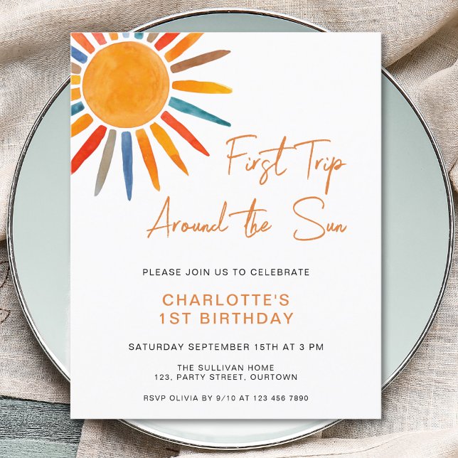 Budget Trip Around The Sun 1st Birthday Invitation (Creator Uploaded)
