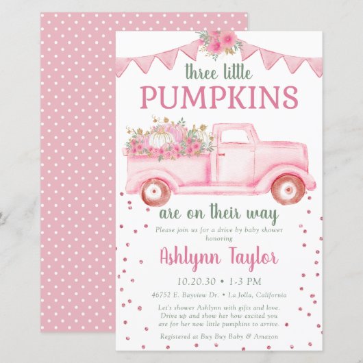 Budget Triplets Pink Little Pumpkin By Mail Shower (Front/Back)