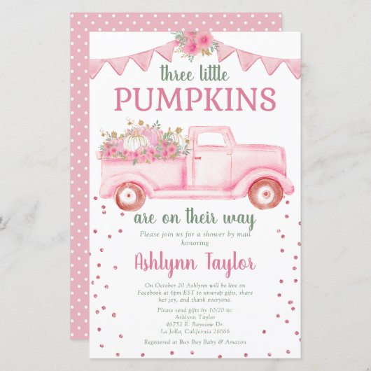 Budget Triplets Pink Little Pumpkin By Mail Shower (Front/Back)