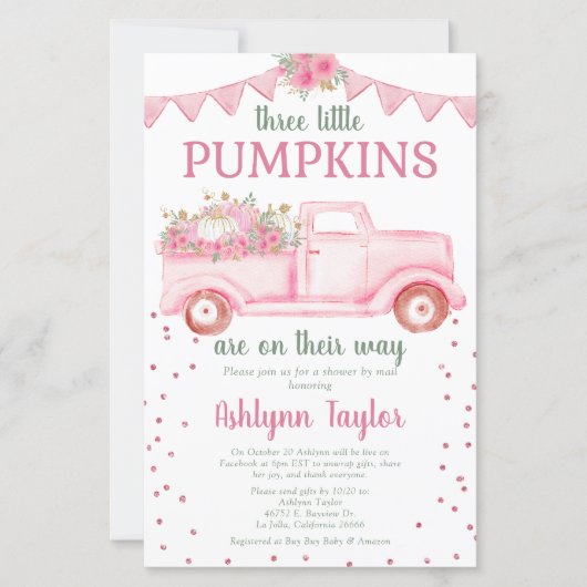 Budget Triplets Pink Little Pumpkin By Mail Shower (Front)