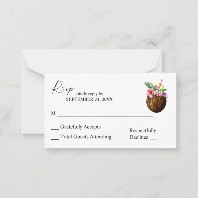 Budget Tropica Hawaiian Coconut 2SM No Meal RSVP Note Card (Front)
