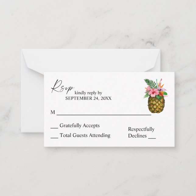 Budget Tropica Hawaiian Pineapple 2SM No Meal RSVP Note Card (Front)