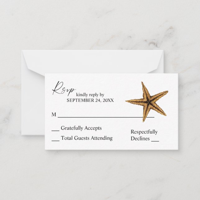 Budget Tropica Hawaiian Starfish 2SM No Meal RSVP Note Card (Front)