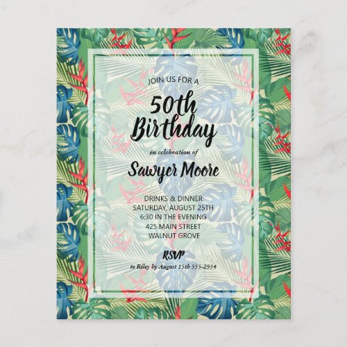 Budget Tropical 50th Birthday Party Invitations