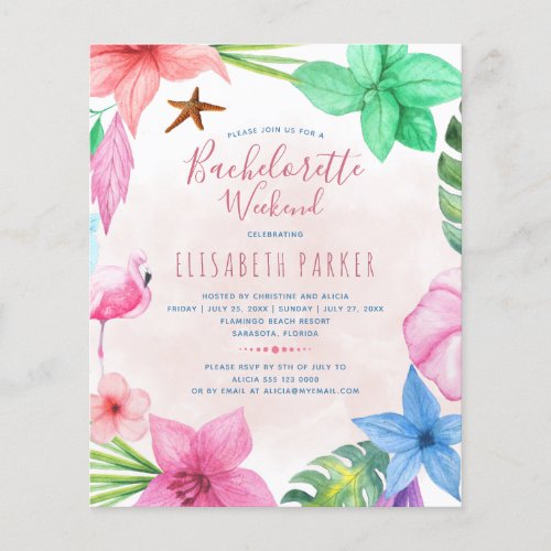 Budget tropical bachelorette party invitation flyer