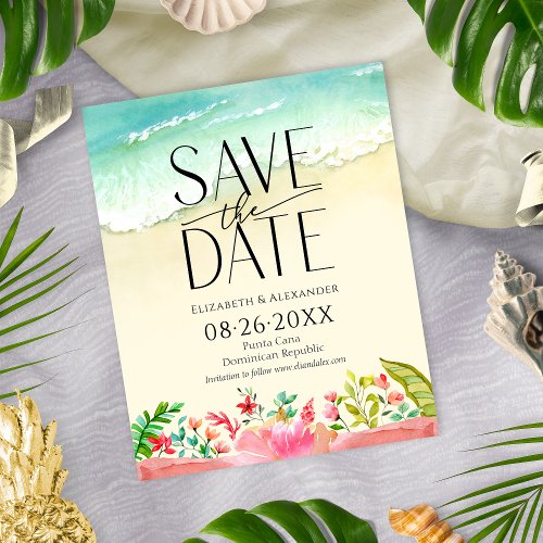 Budget Tropical Beach Calligraphy Save the Date