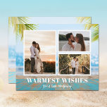 Budget Tropical Beach Christmas Photo Cards<br><div class="desc">Small horizontal 4.5" x 5.6" paper Christmas cards features 3 photos on a tropical beach, boardwalk and sand background. These affordable holiday photo cards are printed on 110 lb paper available in 3 sizes. **WHITE ENVELOPES ARE OPTIONAL ON ORDER PAGE. Be sure to double-check your order before adding it to...</div>