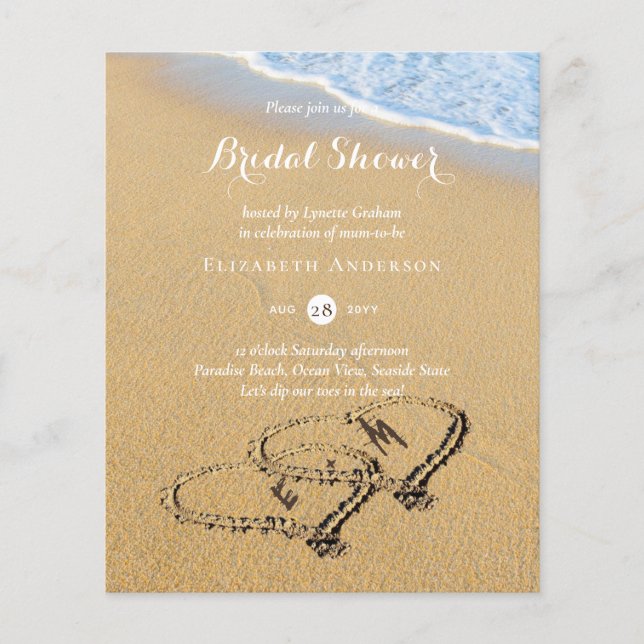 Budget Tropical Beach Hearts in Sand Bridal Shower (Front)