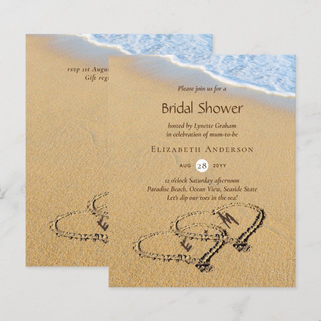 Budget Tropical Beach Hearts in Sand Bridal Shower (Front/Back)