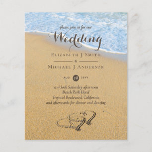 Budget Tropical Beach Hearts in Sand Wedding Invit