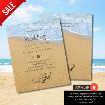 Budget Tropical Beach Hearts In Sand Wedding Invit by invitationz at Zazzle