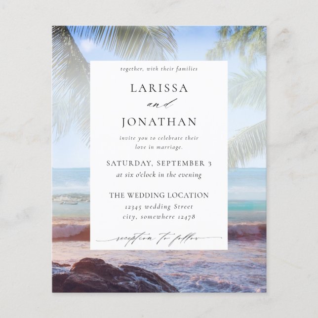 Budget Tropical Beach Palm Destination Wedding  Flyer (Front)