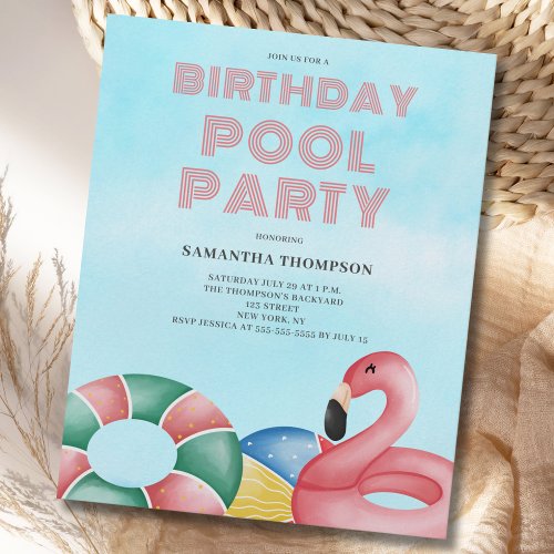 Budget Tropical Birthday Pool Party Invitation  Flyer