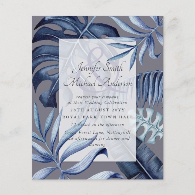 Budget Tropical Blue Leaf Wedding Ampersand (Front)