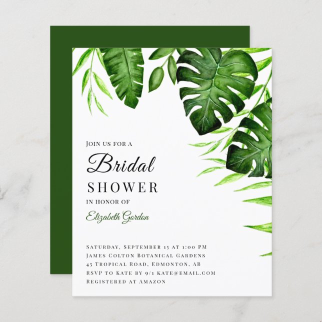Budget Tropical Bridal Shower Jungle Script Modern (Front/Back)