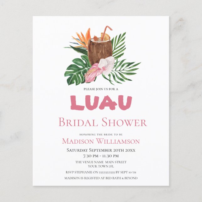 Budget Tropical  Cocktail Luau Bridal Shower (Front)