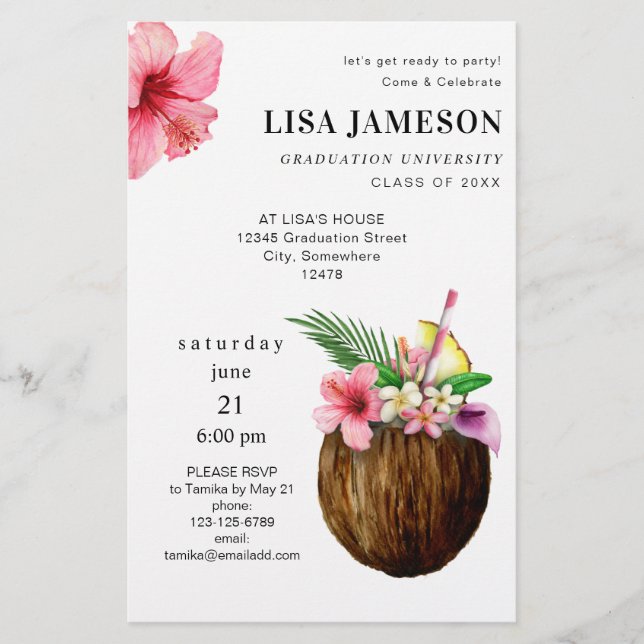 Budget Tropical Coconut Graduation w/ Photo V2 MED Flyer (Front)