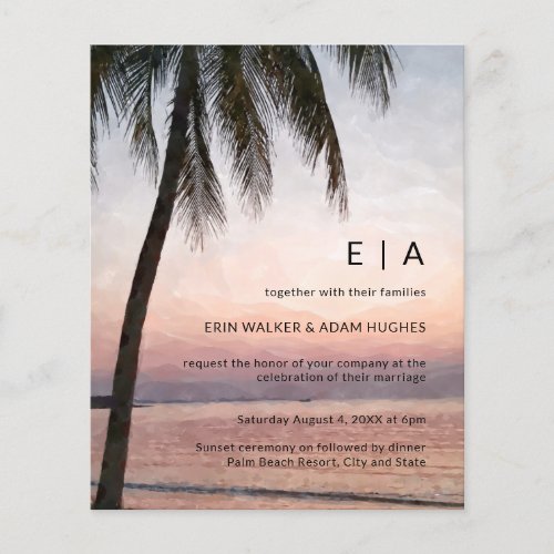 Budget Tropical Destination Beach Wedding Invite