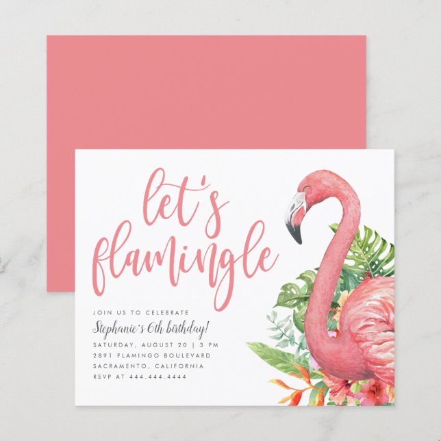 Budget Tropical Flamingo Let's Flamingle Birthday (Front/Back)