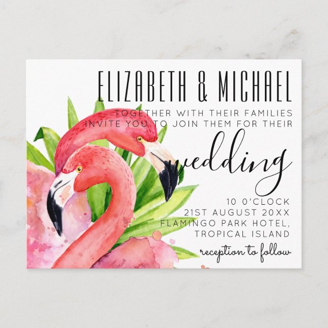 Budget Tropical Flamingos Wedding Invitations (Front)
