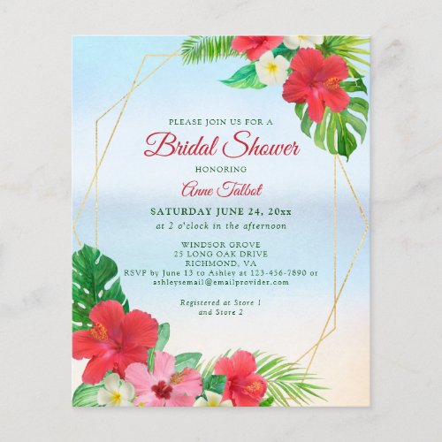 Budget Tropical Floral Bridal Shower Invitation