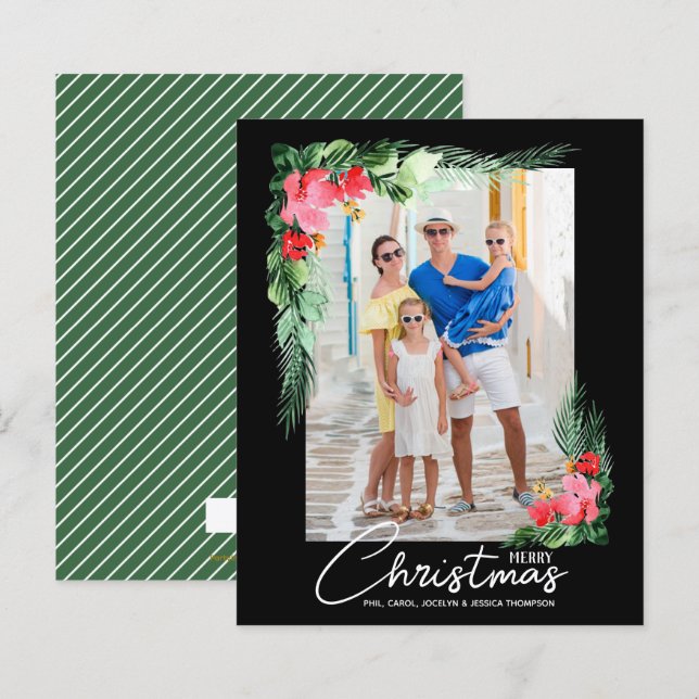 Budget Tropical Floral Christmas Photo Card (Front/Back)