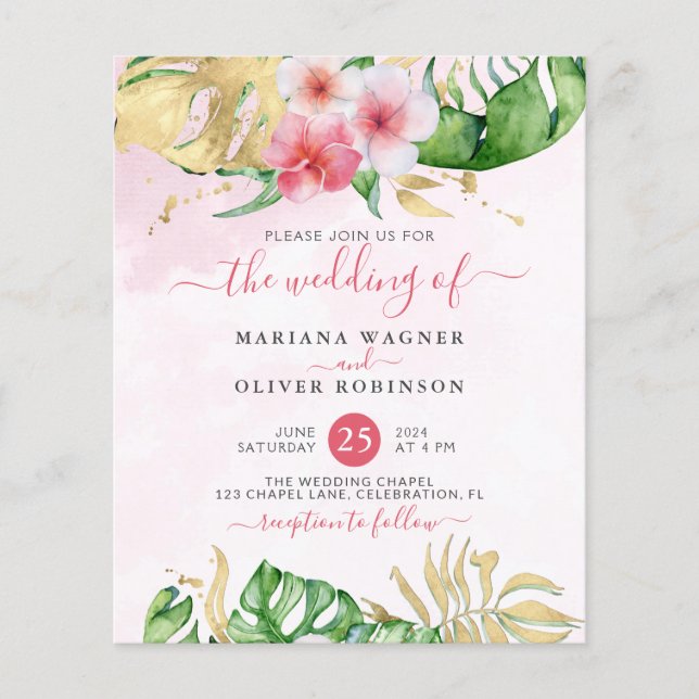 Budget Tropical Floral Wedding Invitation (Front)