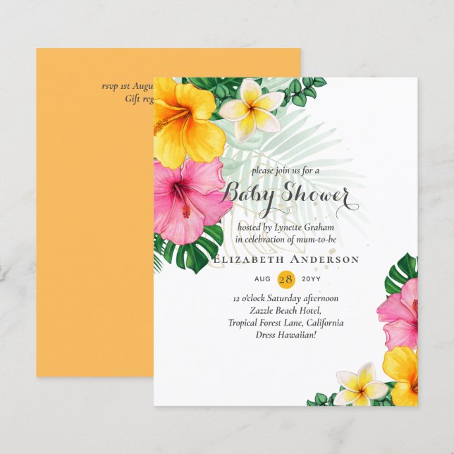 BUDGET Tropical Flowers Baby Shower Invite  (Front/Back)