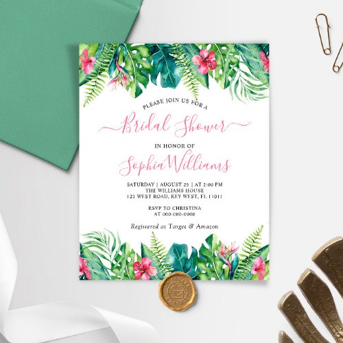 Budget Tropical Flowers Bridal Shower Invitation