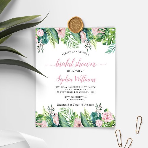 Budget Tropical Flowers Bridal Shower Invitation