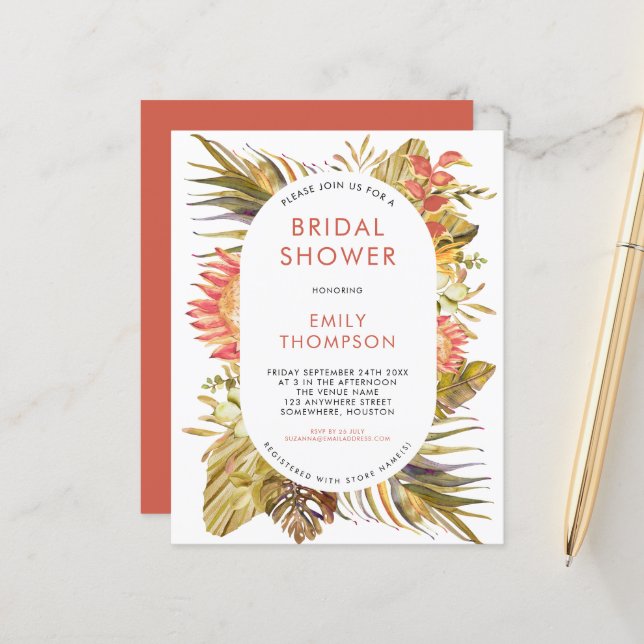 Budget Tropical Foliage Bridal Shower Invitation (Front/Back In Situ)