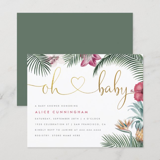 Budget Tropical Foliage Oh Baby Gold Baby Shower (Front/Back)
