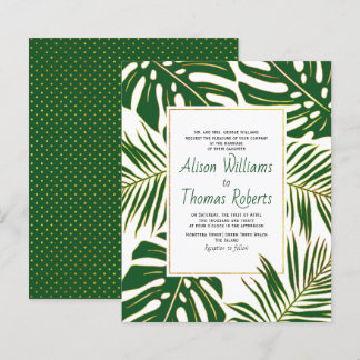 BUDGET tropical green leaves wedding invitation