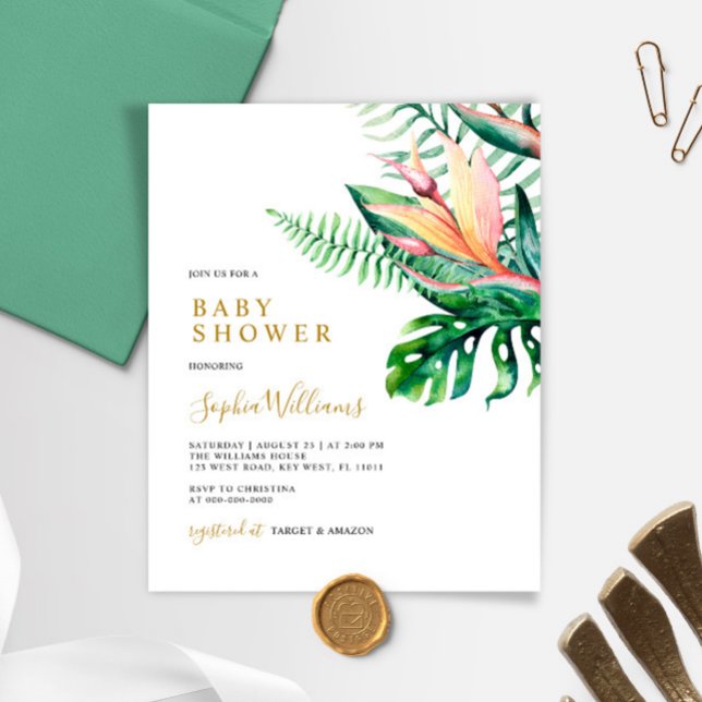 Budget Tropical Greenery Baby Shower Invitation (Creator Uploaded)