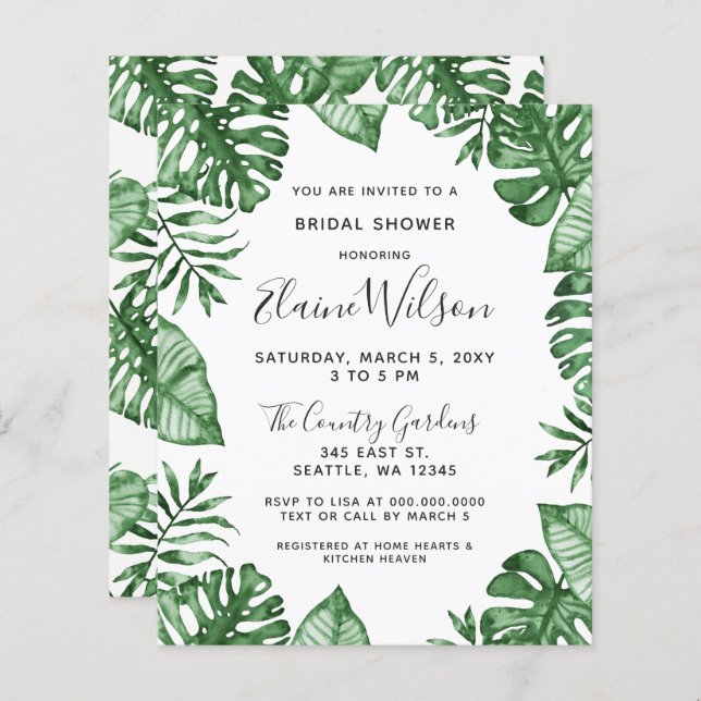 Budget Tropical Greenery Bridal Shower  (Front/Back)
