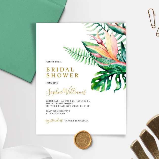 Budget Tropical Greenery Bridal Shower Invitation (Creator Uploaded)