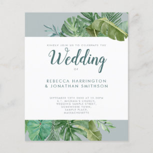 Budget Tropical Greenery Grey Wedding Invite